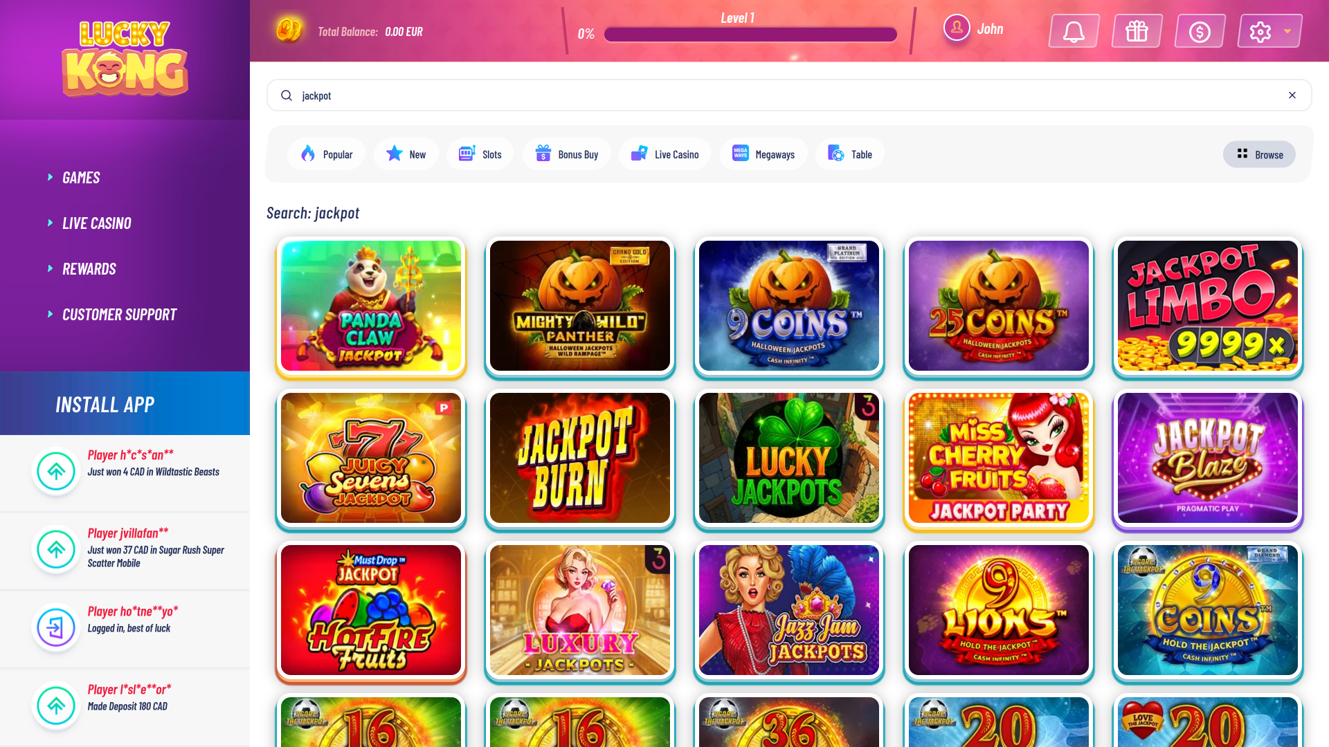 Jackpot de escritorio del casino Luckykong