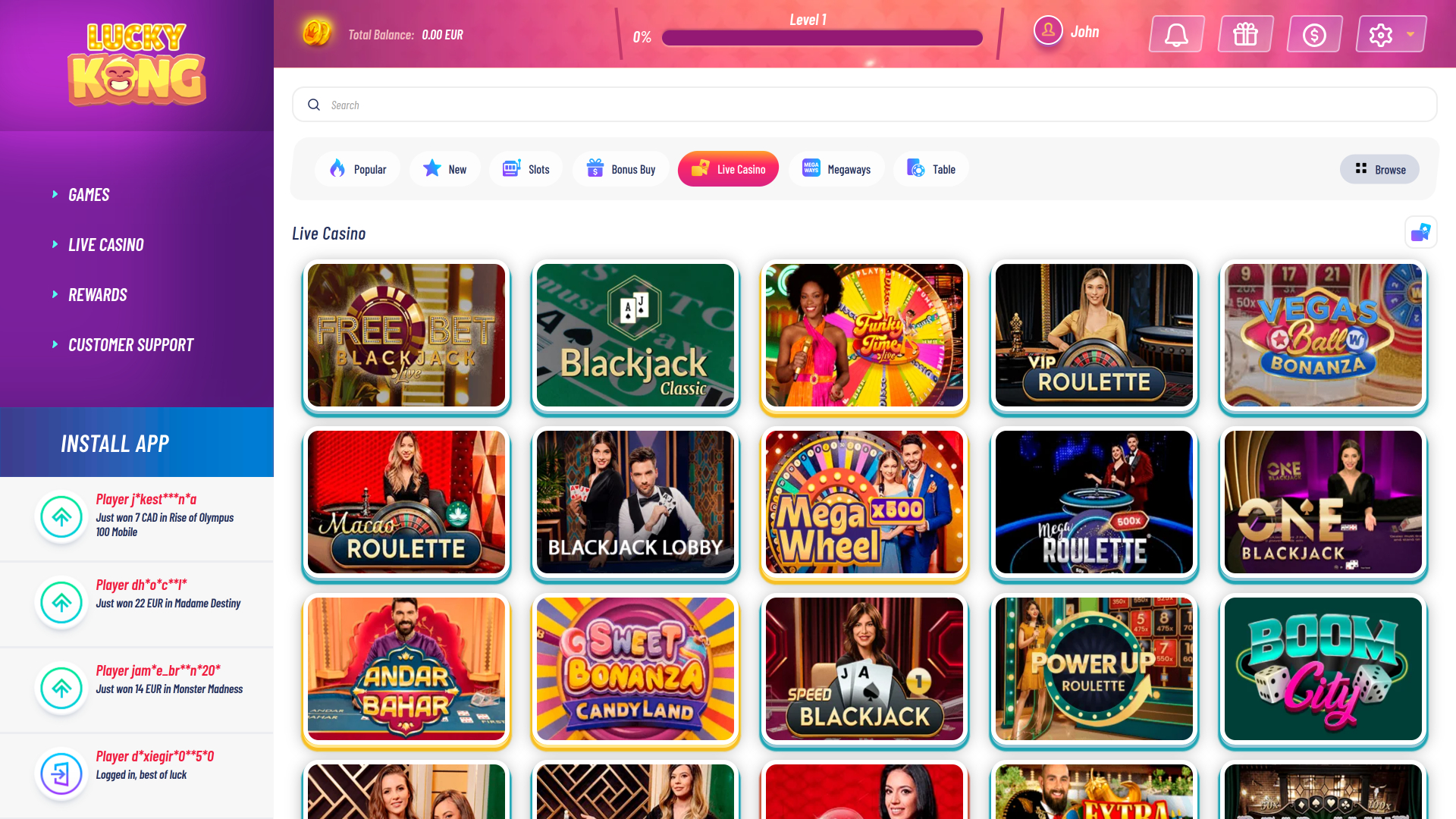 Casino Luckykong con crupier en vivo de escritorio