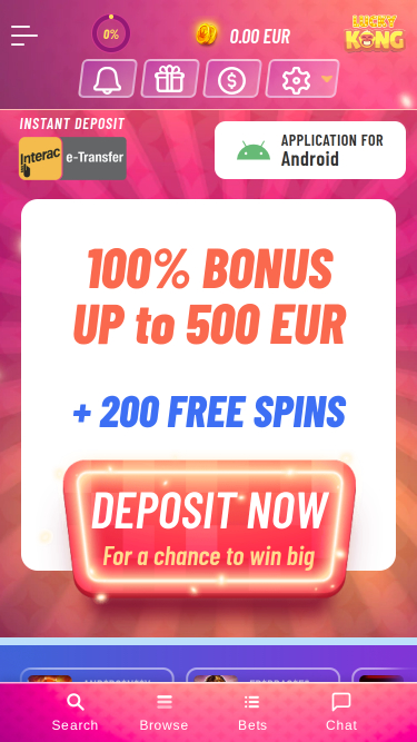 Luckykong Casino Mobile Homepage