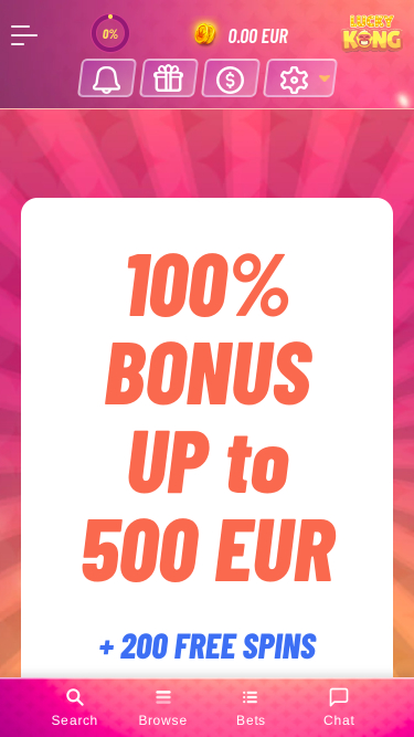 Página de inicio móvil del Casino Luckykong