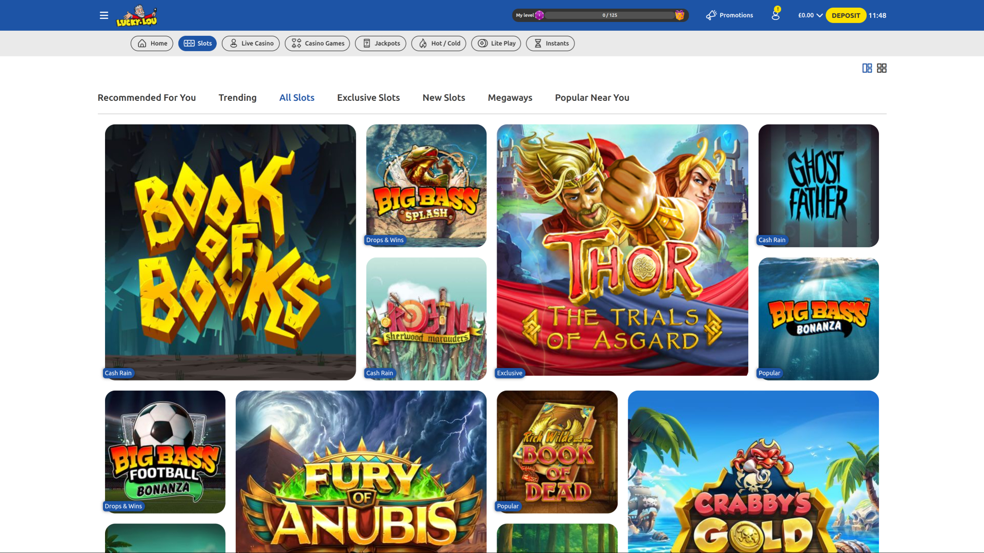 Jeux de casino LuckyLouis sur ordinateur