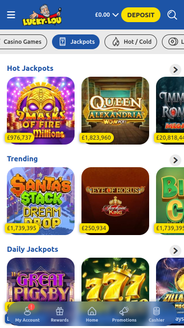 Jackpot mobile du casino LuckyLouis