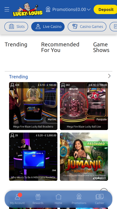 Casino móvil LuckyLouis con crupier en vivo