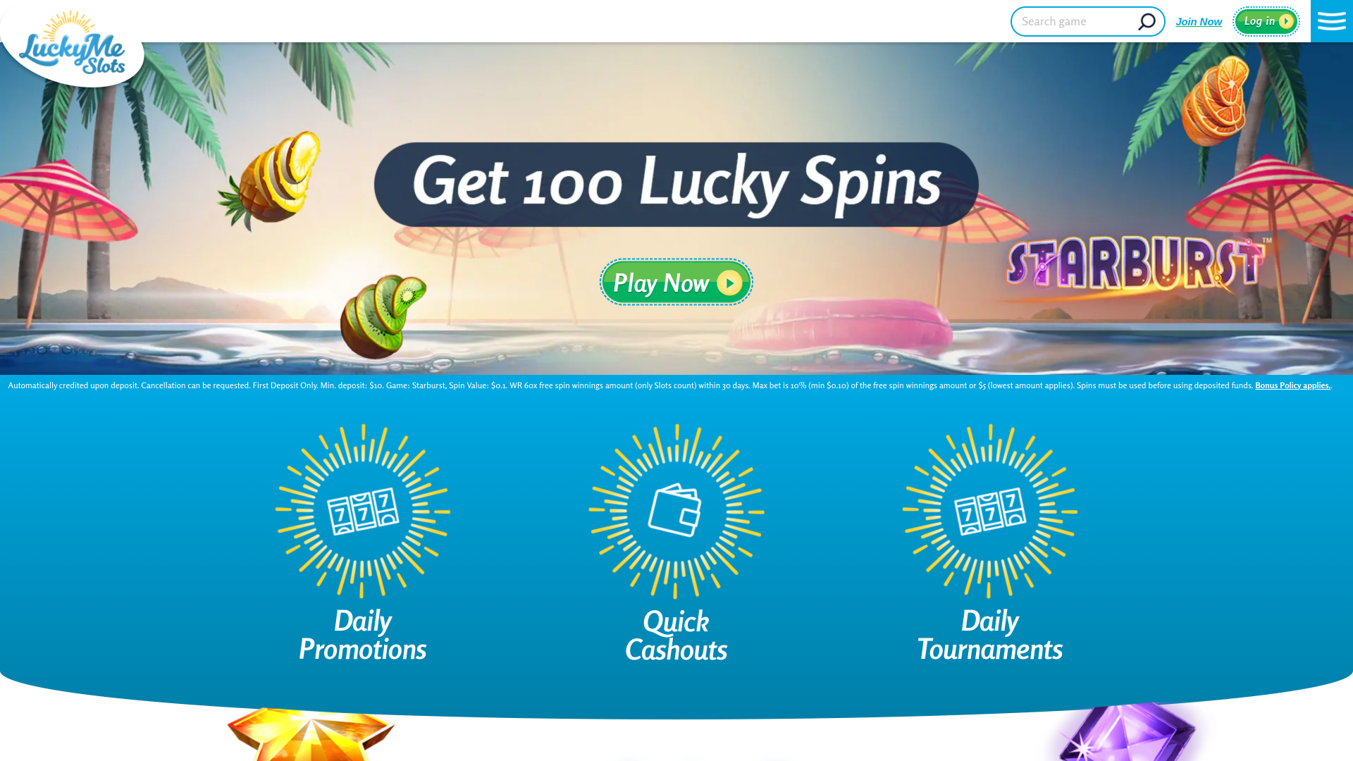 Homepage desktop di LuckyMe Slots Casino