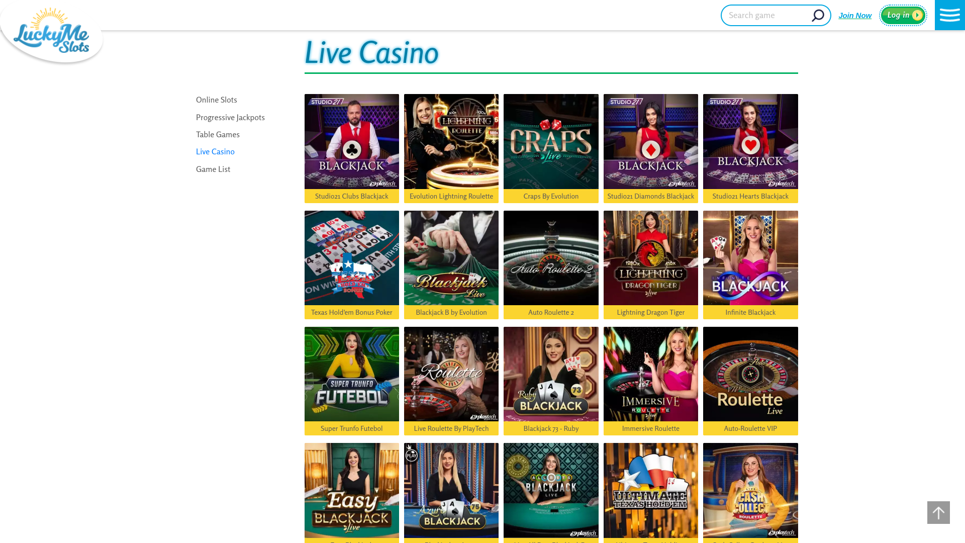 Casinò LuckyMe Slots Desktop con croupier dal vivo