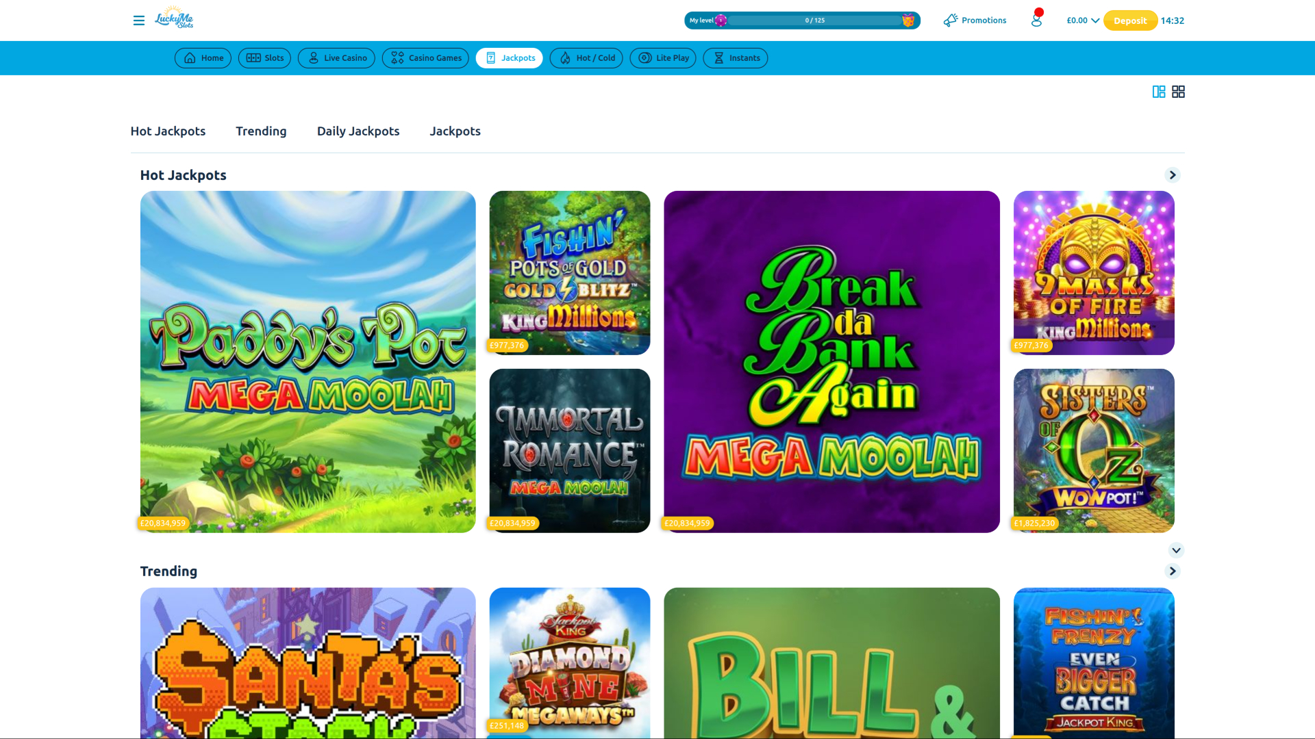 Jackpot de escritorio del casino LuckyMe Slots