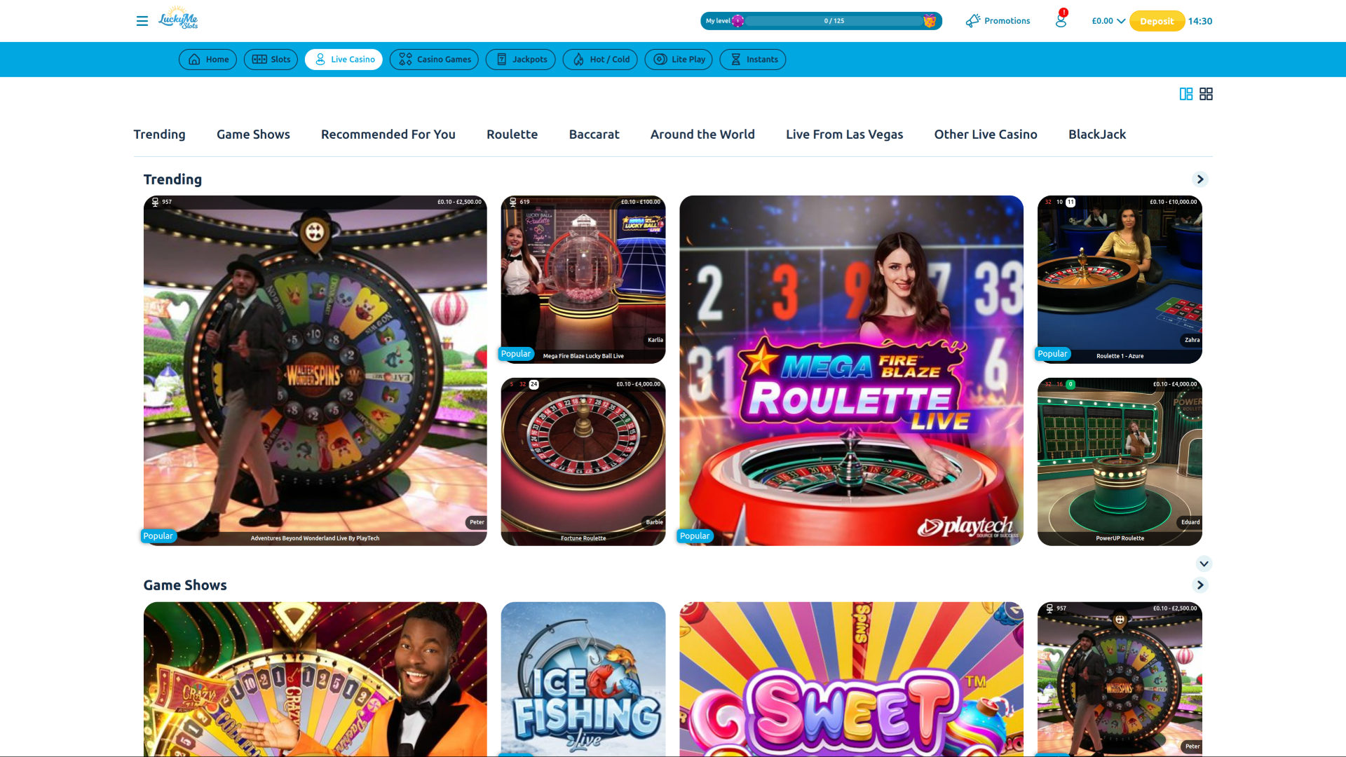 Casino LuckyMe Slots con crupier en vivo para escritorio