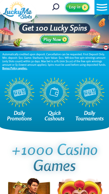 Homepage mobile di LuckyMe Slots Casino