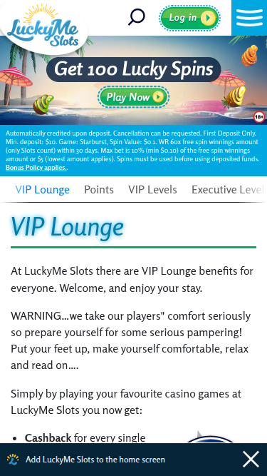 Programma VIP per dispositivi mobili LuckyMe Slots Casino