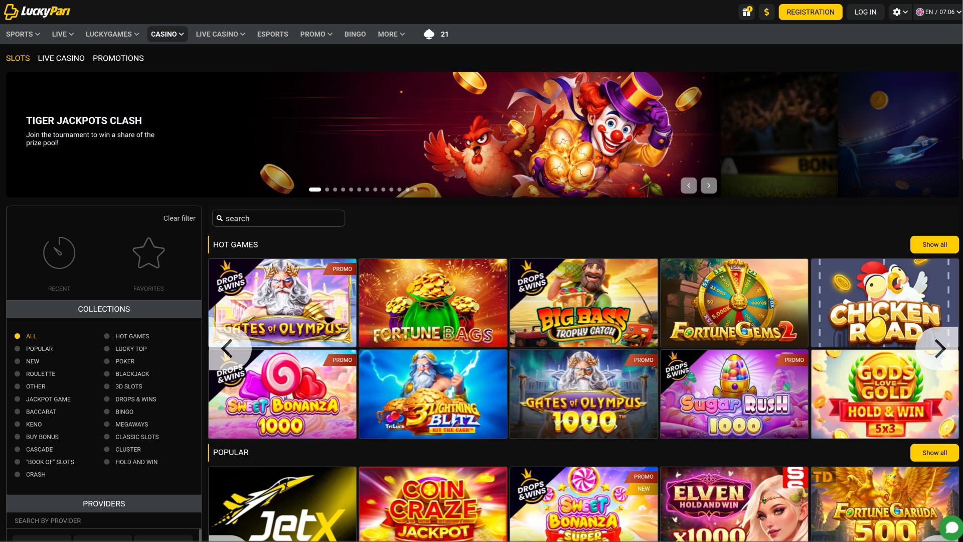 page des jeux du casino LuckyPari