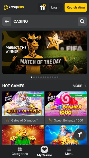 Page mobile des jeux de LuckyPari Casino