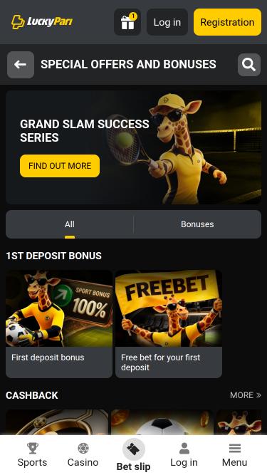 Page mobile des promotions du casino LuckyPari