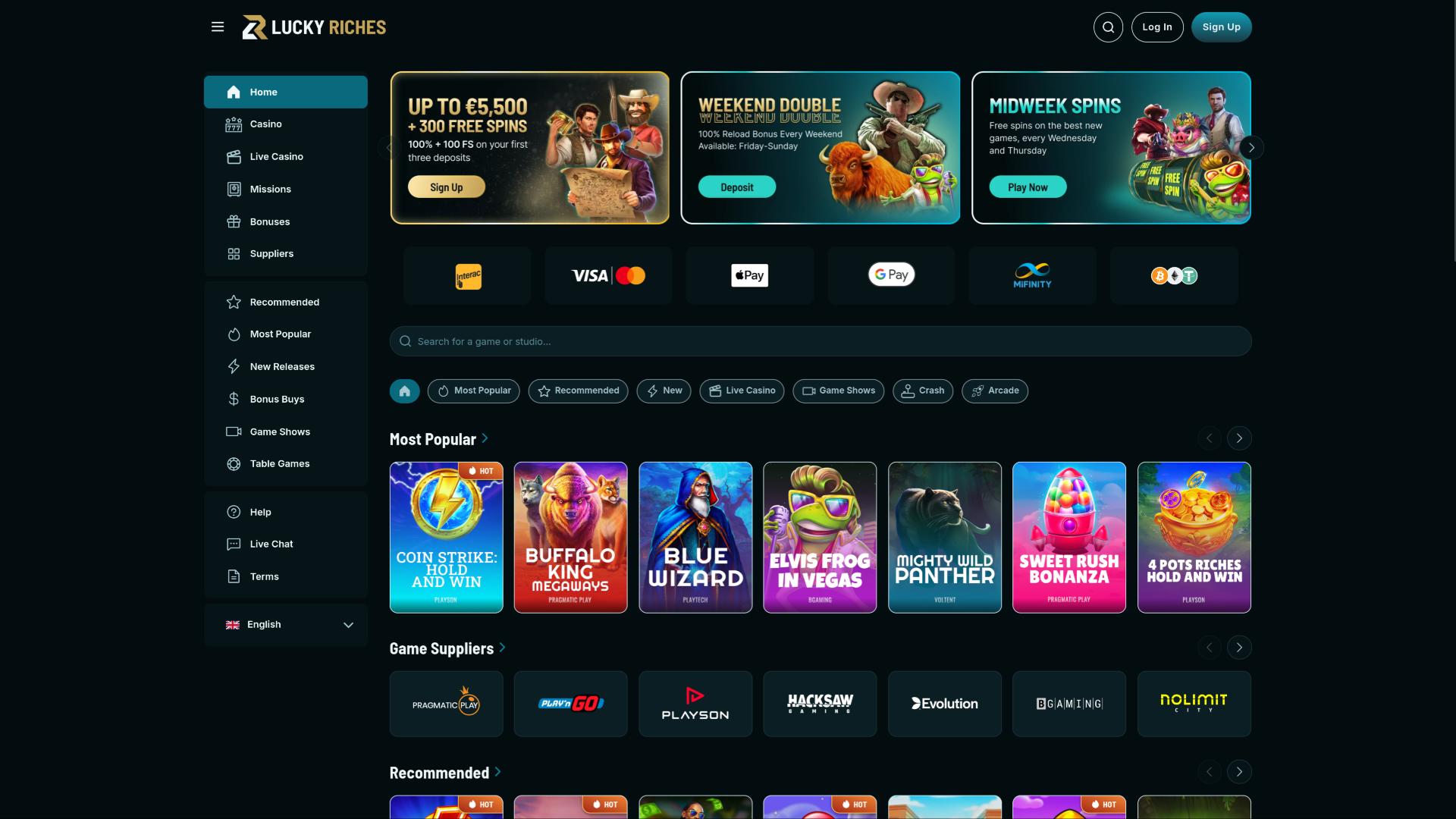 Pagina iniziale del casinò LuckyRiches