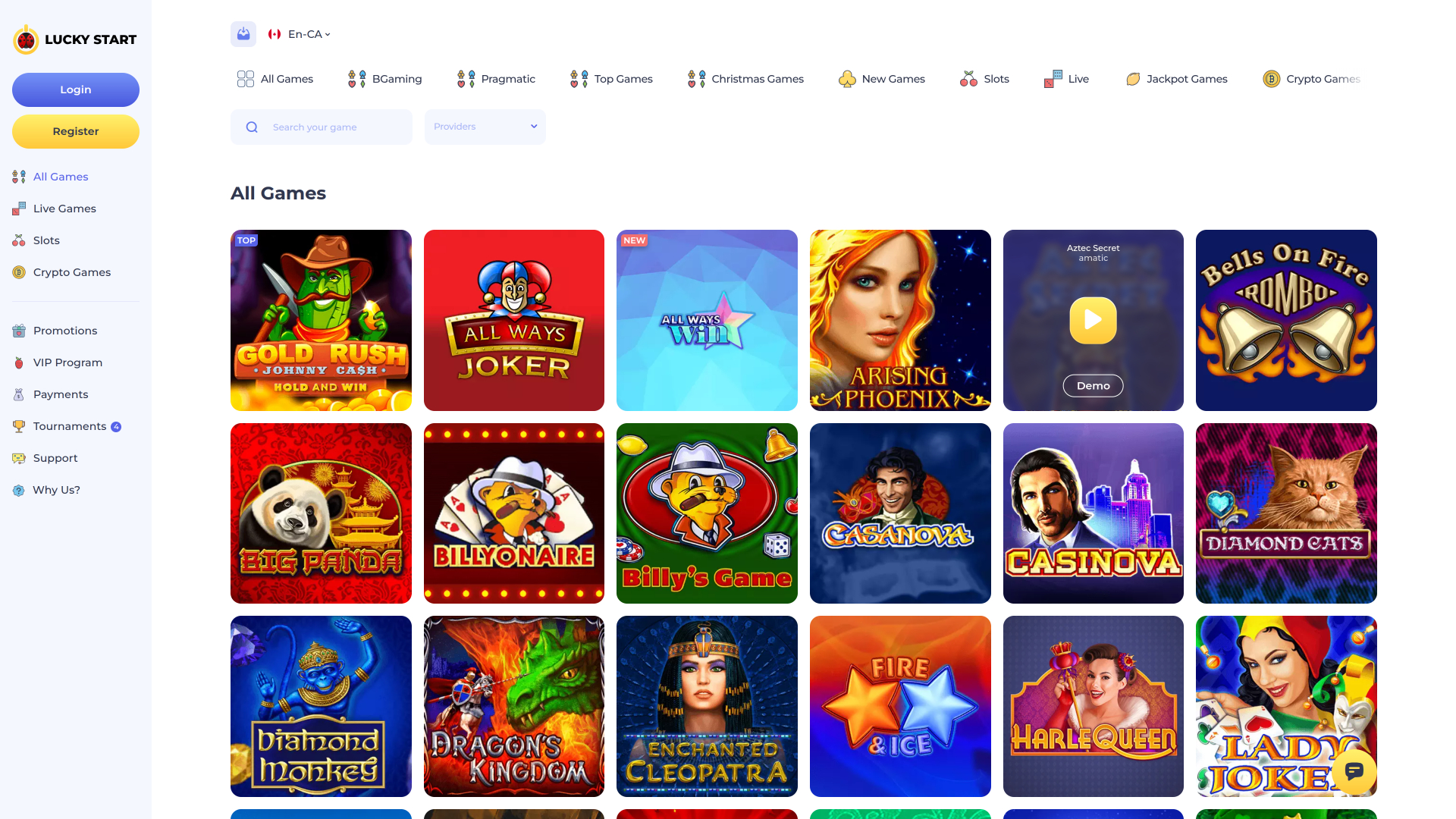 Jeux de casino Luckystart sur ordinateur