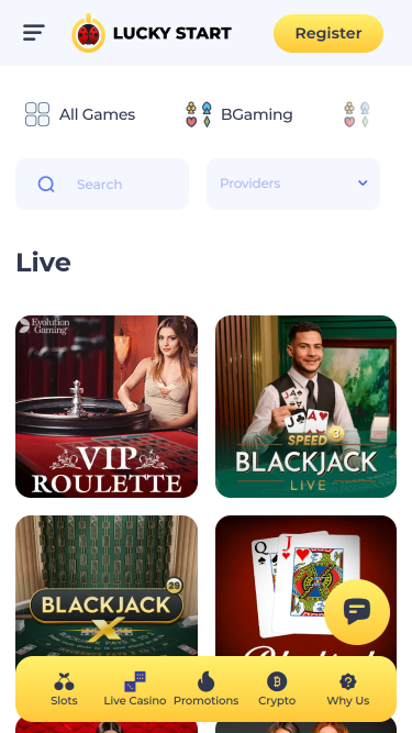 Casino mobile Luckystart avec croupier en direct