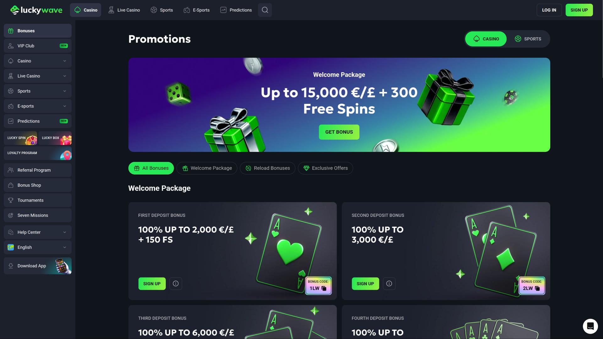 Страница акций казино LuckyWave