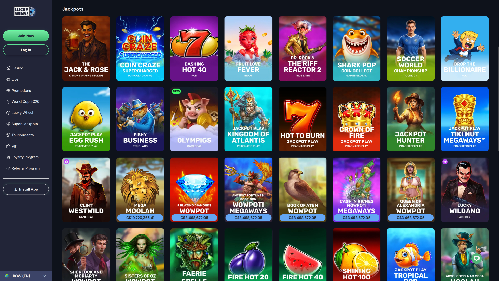 Jackpot de escritorio del casino Luckywins