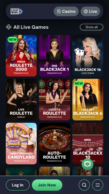 Casino móvil Luckywins con crupier en vivo