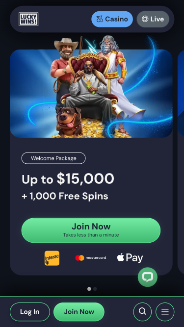 Page d'accueil mobile du casino Luckywins