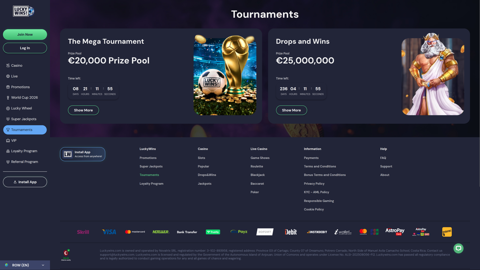 Torneos de escritorio del casino Luckywins
