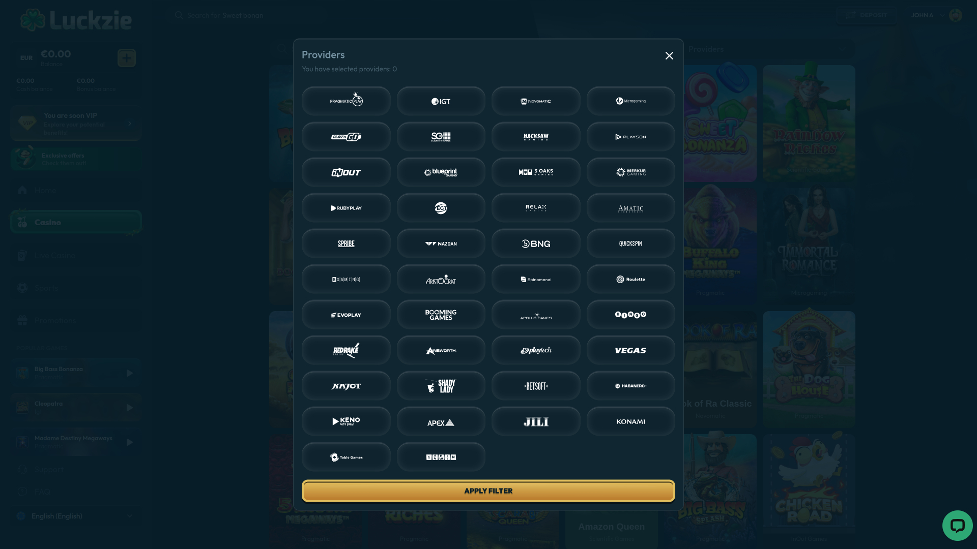 Desarrolladores de juegos de escritorio de Luckzie Casino
