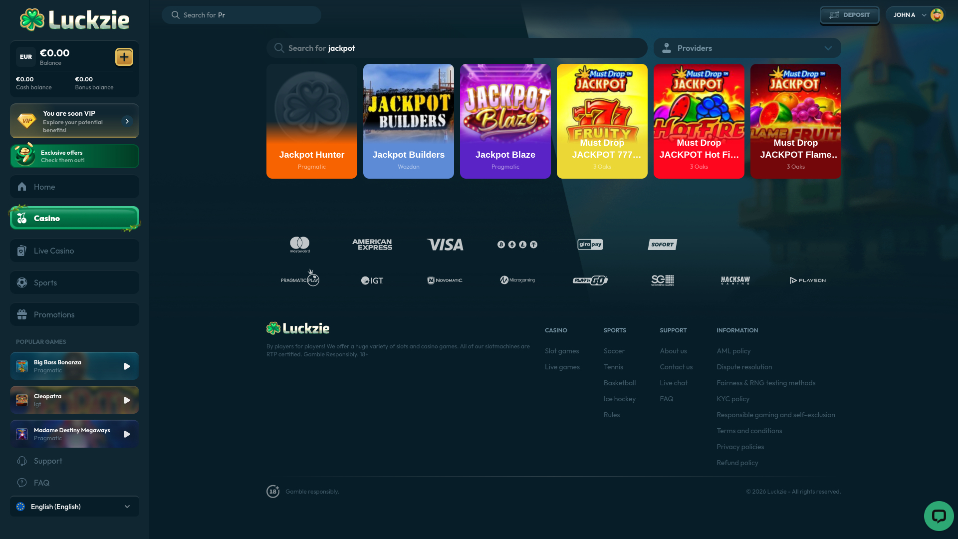 Jackpot de escritorio de Luckzie Casino