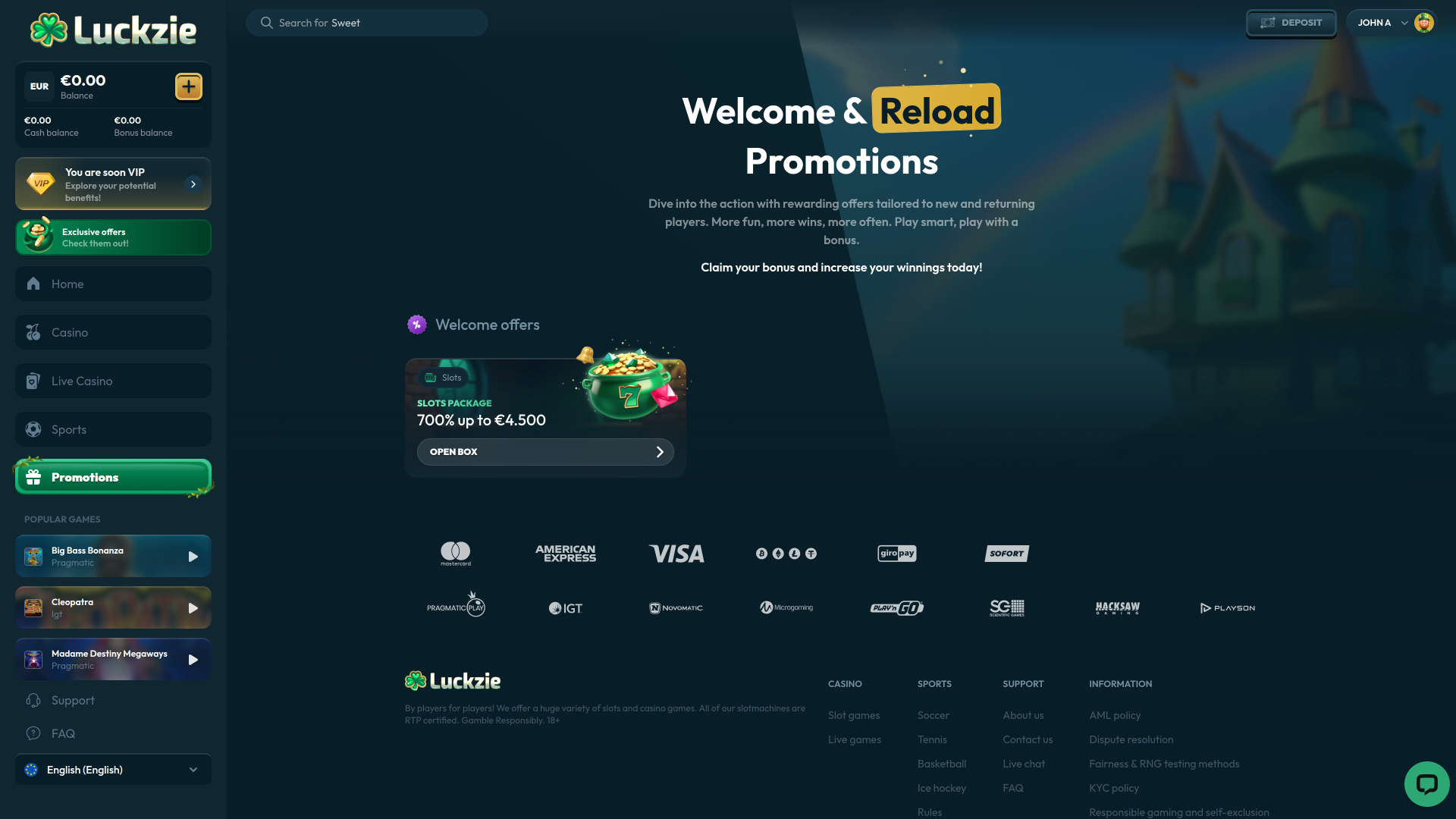 Promociones de escritorio de Luckzie Casino