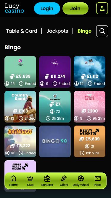 Bingo de Lucy Casino pour Mobile