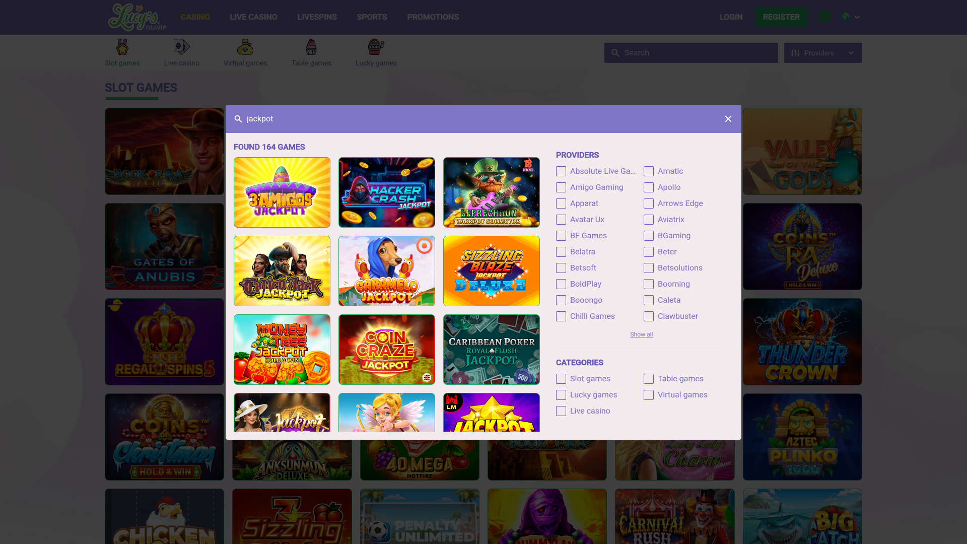 Джекпот Lucys Casino Desktop