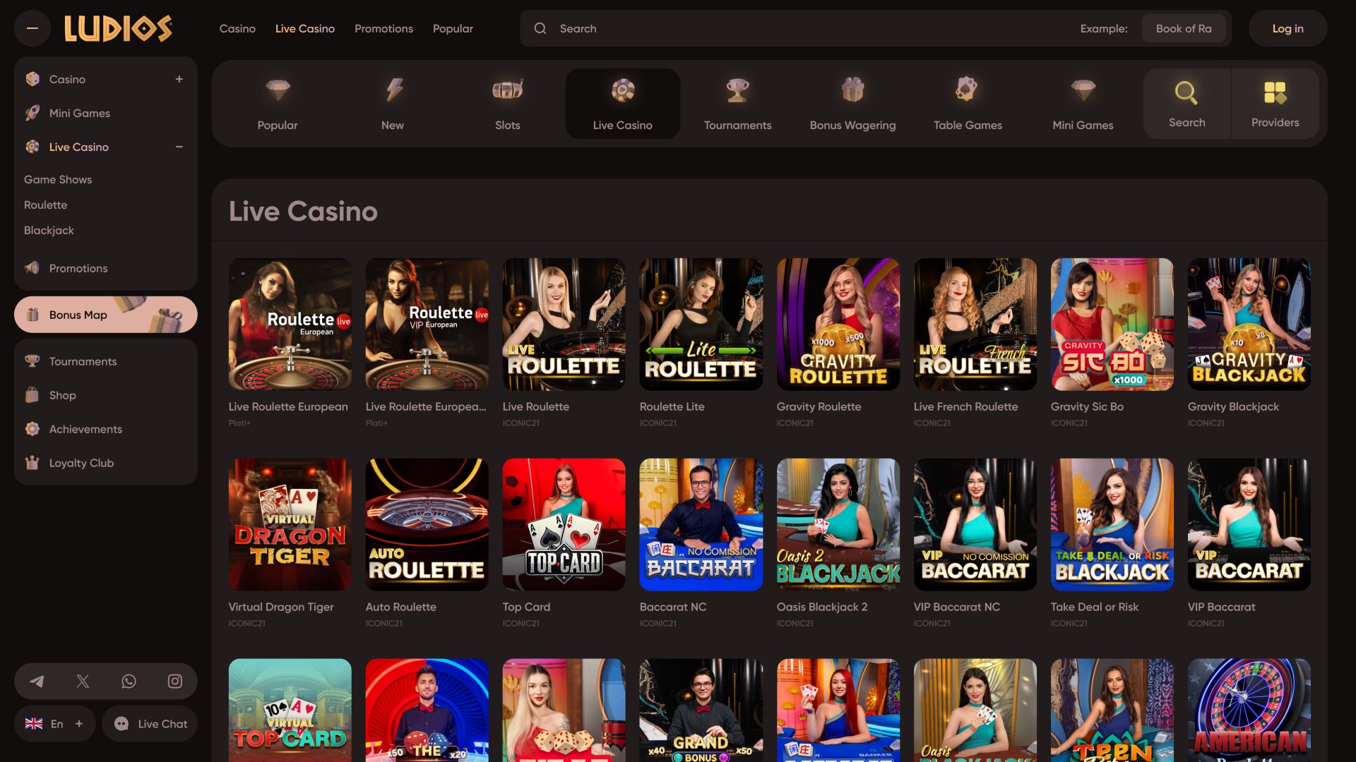 Casino Ludios con crupier en vivo para escritorio