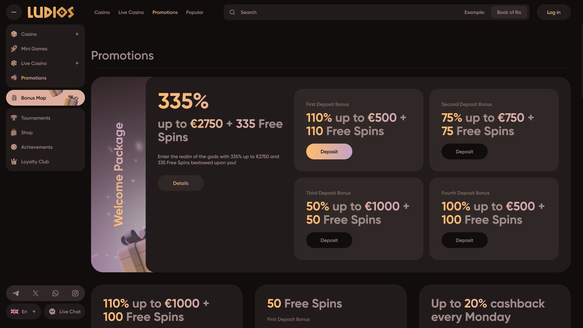 Promociones de escritorio de Ludios Casino