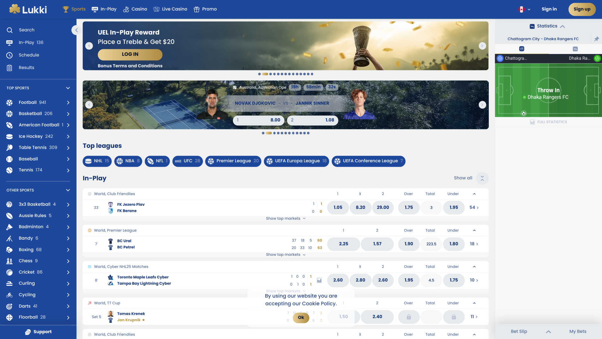 Lukki Casino Sports sur ordinateur