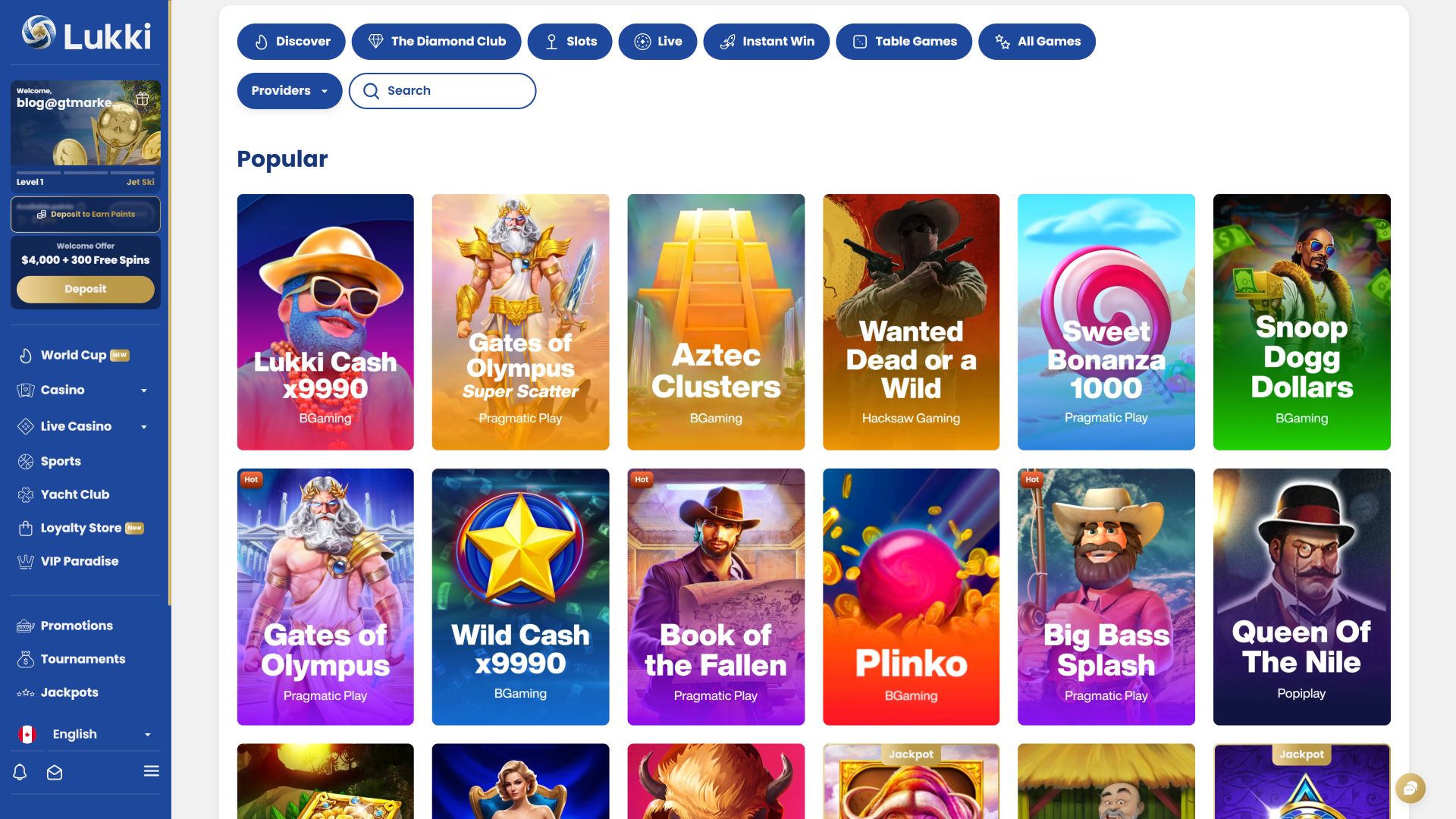 Jeux de casino Lukki sur ordinateur