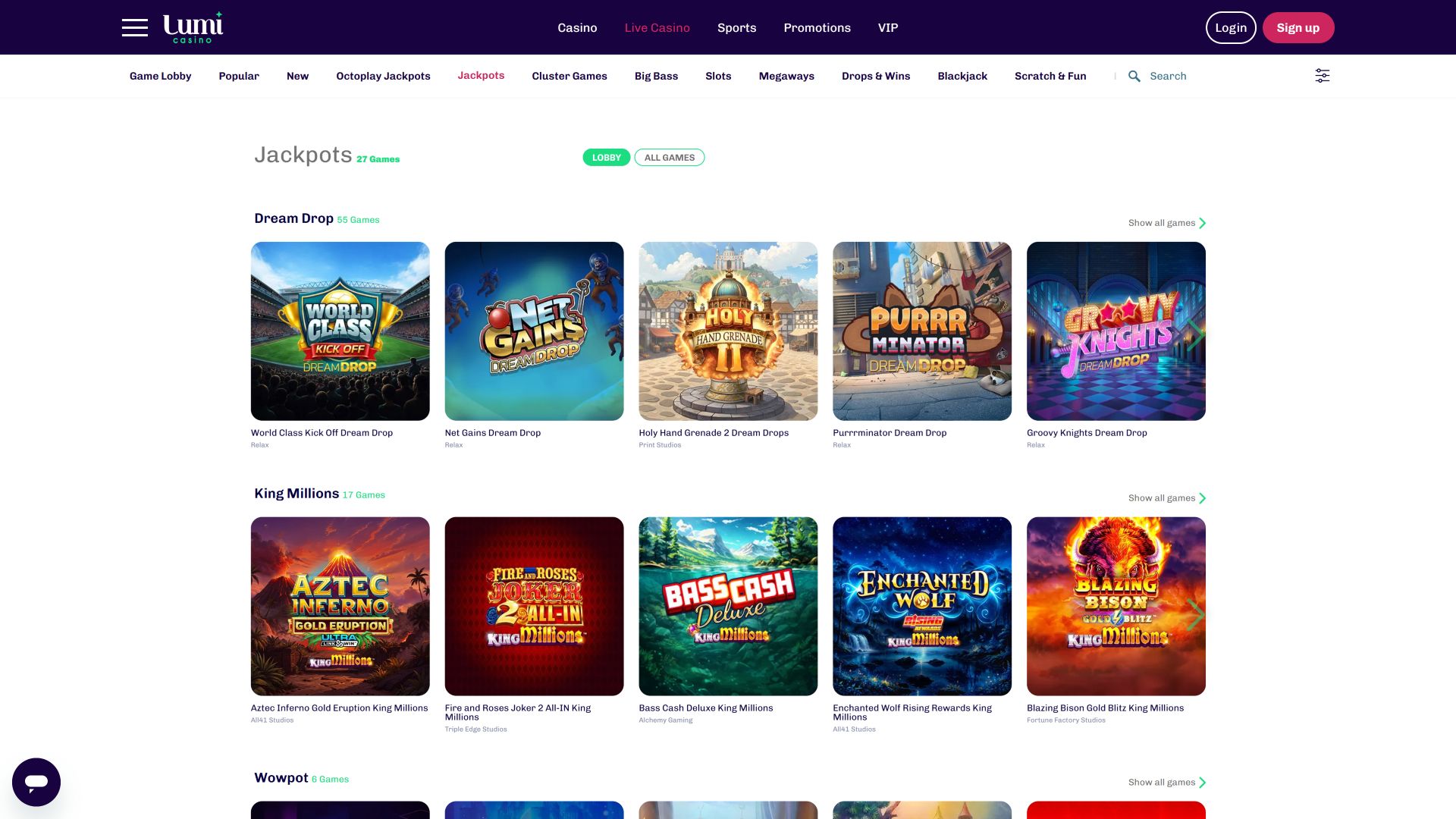 Jackpot de bureau du casino Lumi