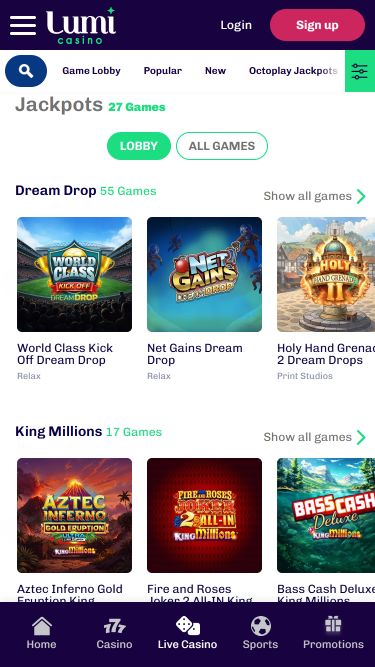 Jackpot mobile du casino Lumi