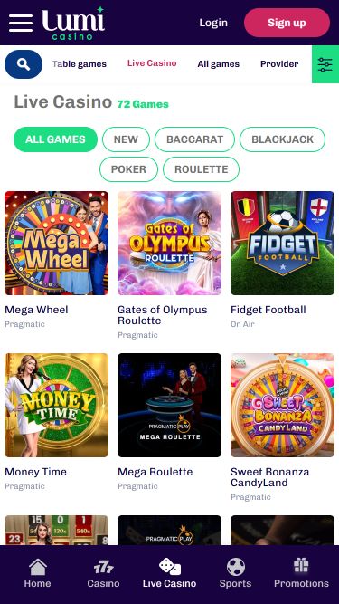Casino en Direct de Lumi Casino pour Mobile
