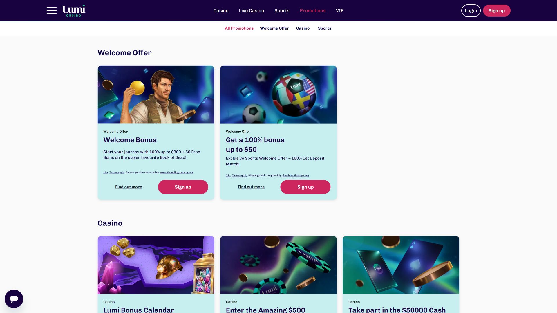 Promotions Lumi Casino sur ordinateur