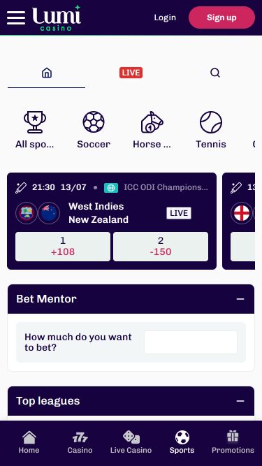Sports de Lumi Casino pour Mobile