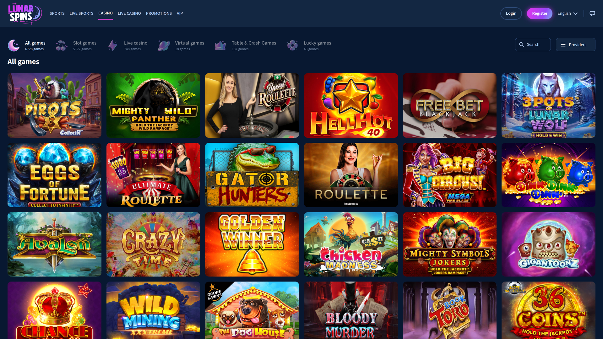 Jeux de casino LunarSpins pour ordinateur