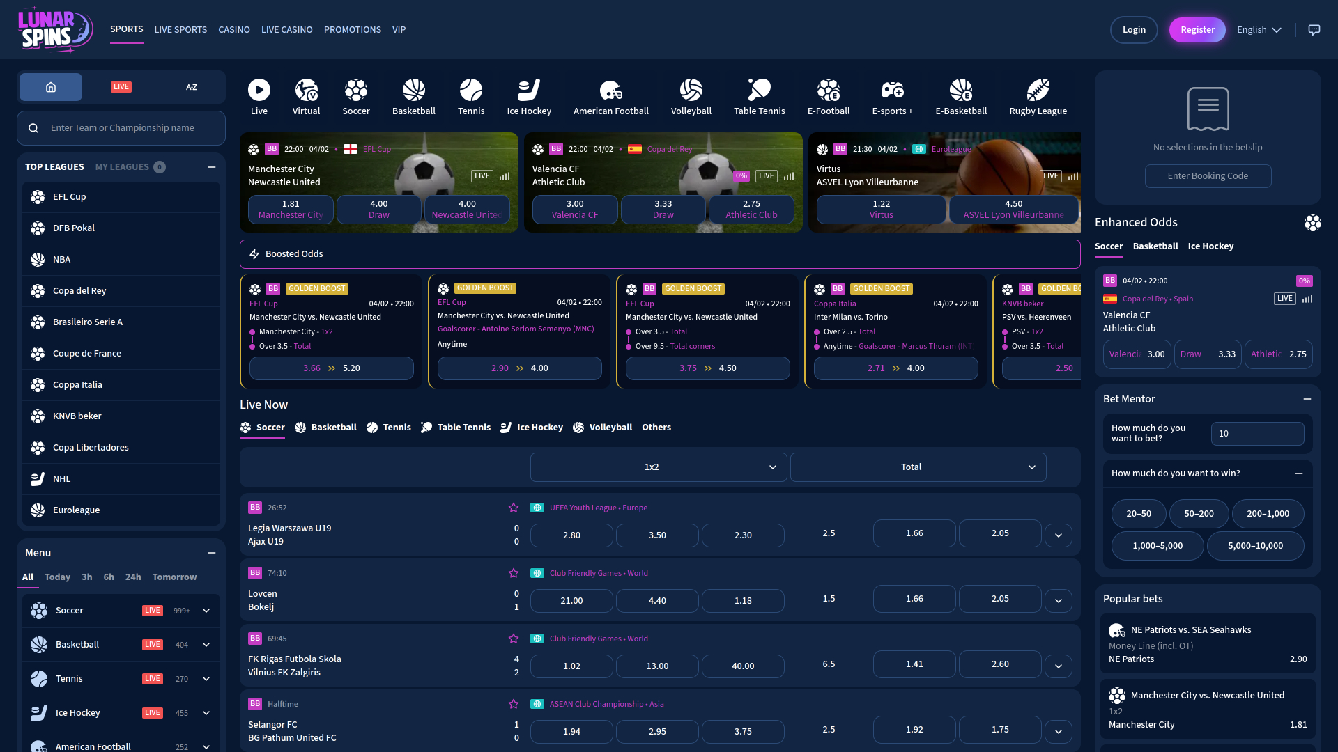 Casino LunarSpins - Sports sur ordinateur