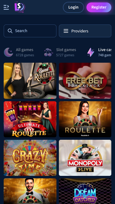 Casino mobile LunarSpins avec croupier en direct