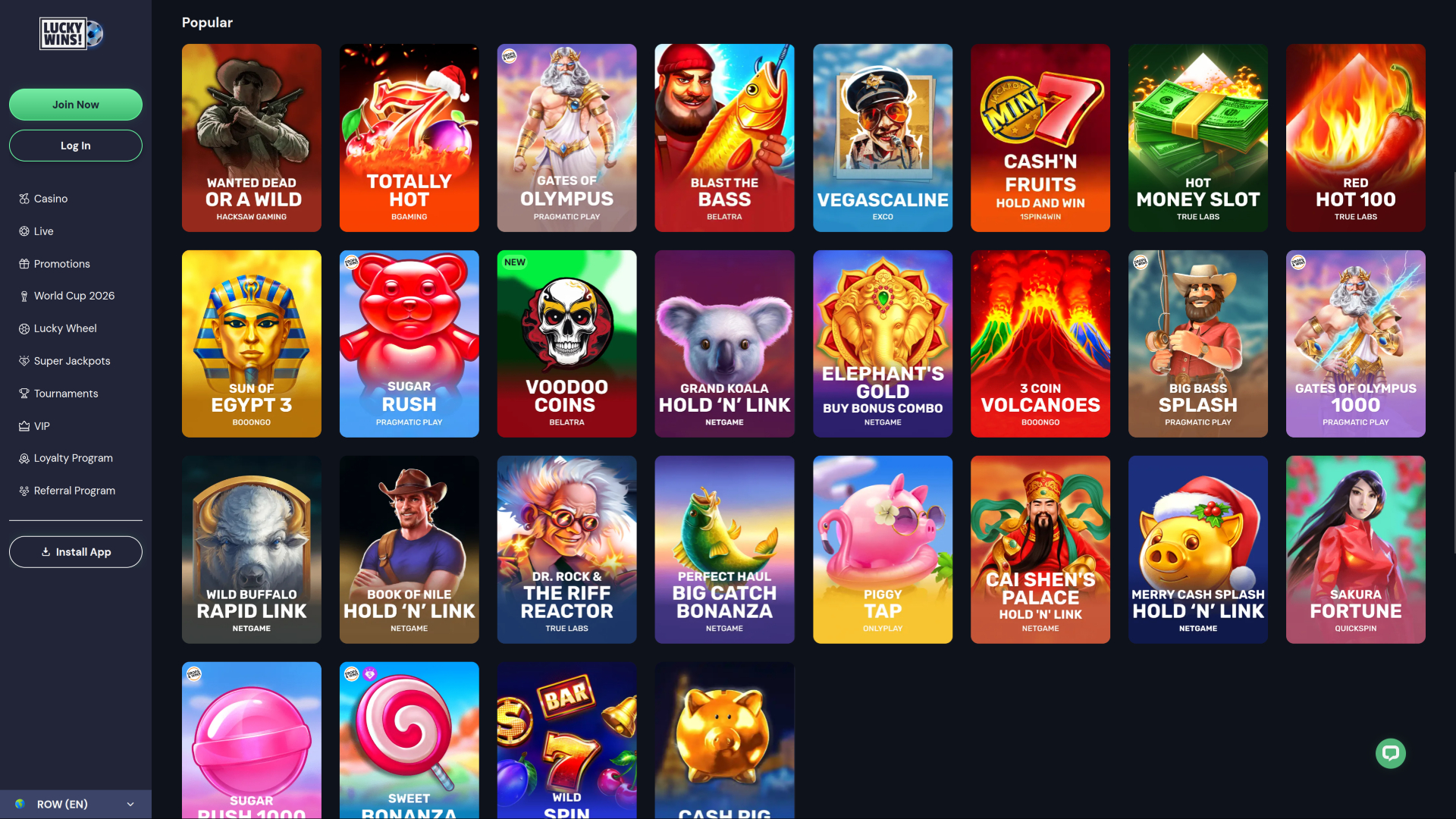 Juegos de escritorio de Luckywins Casino