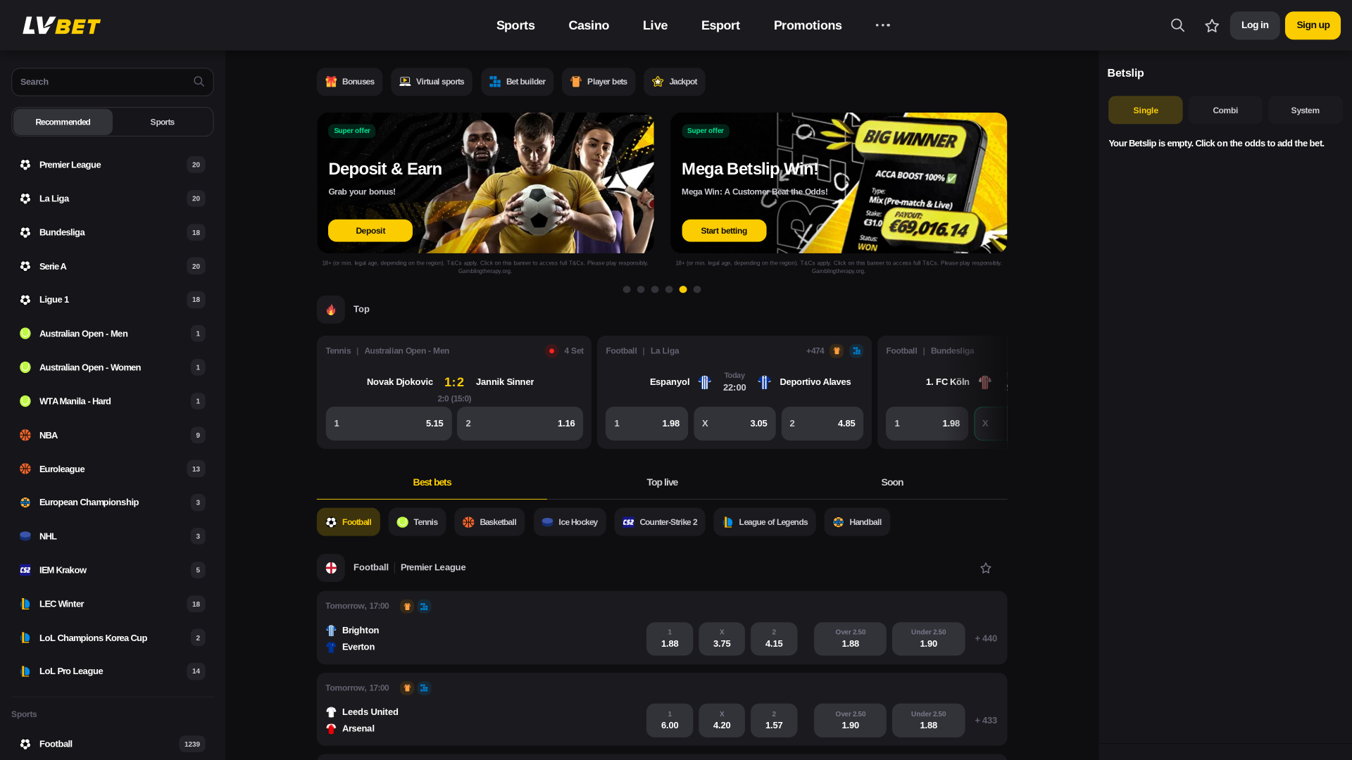 LV Bet Casino Sports sur ordinateur