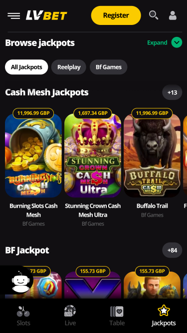 Jackpot mobile du casino LV Bet