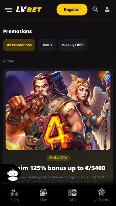 Promotions mobiles du casino LV Bet