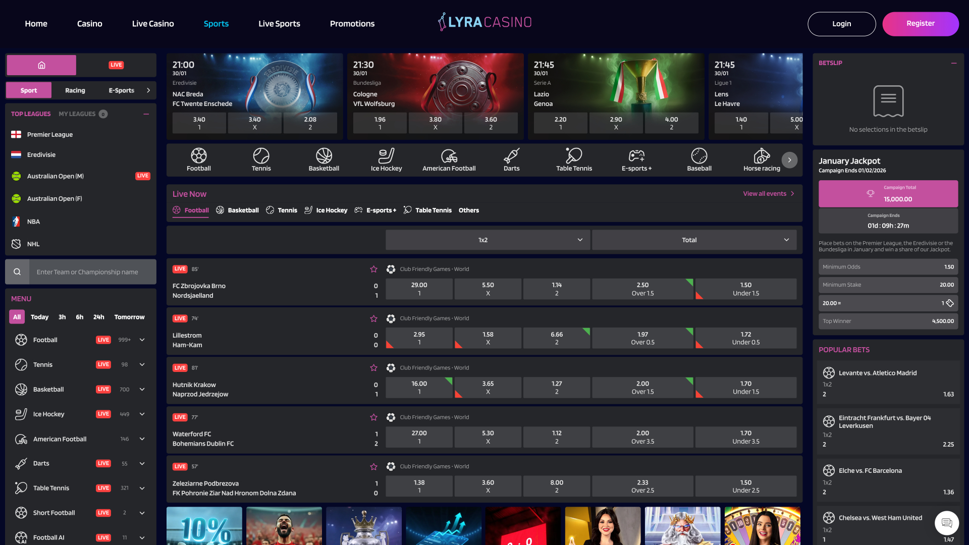 Lyra Casino Sports sur ordinateur