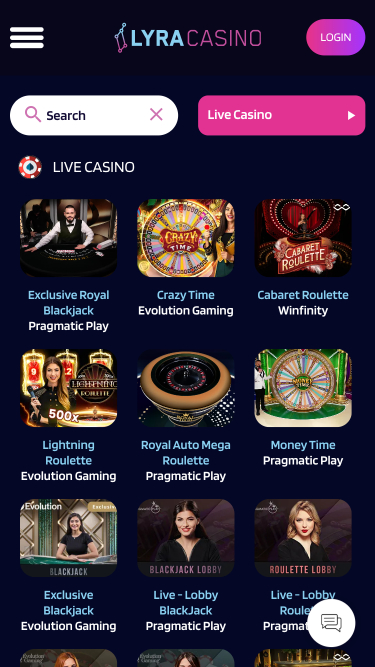 Casino mobile Lyra avec croupier en direct