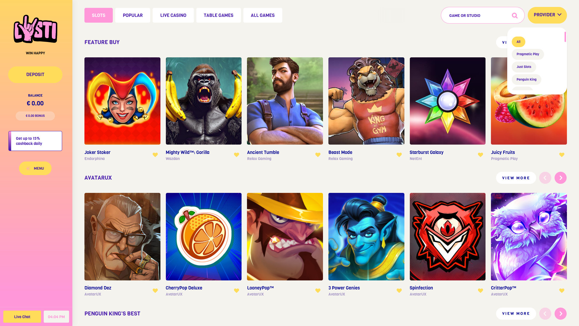 Développeurs du jeu de casino pour ordinateur Lysti