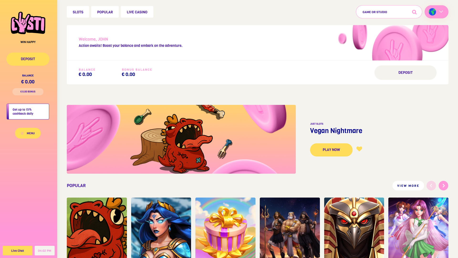 Page d'accueil du casino Lysti pour ordinateur