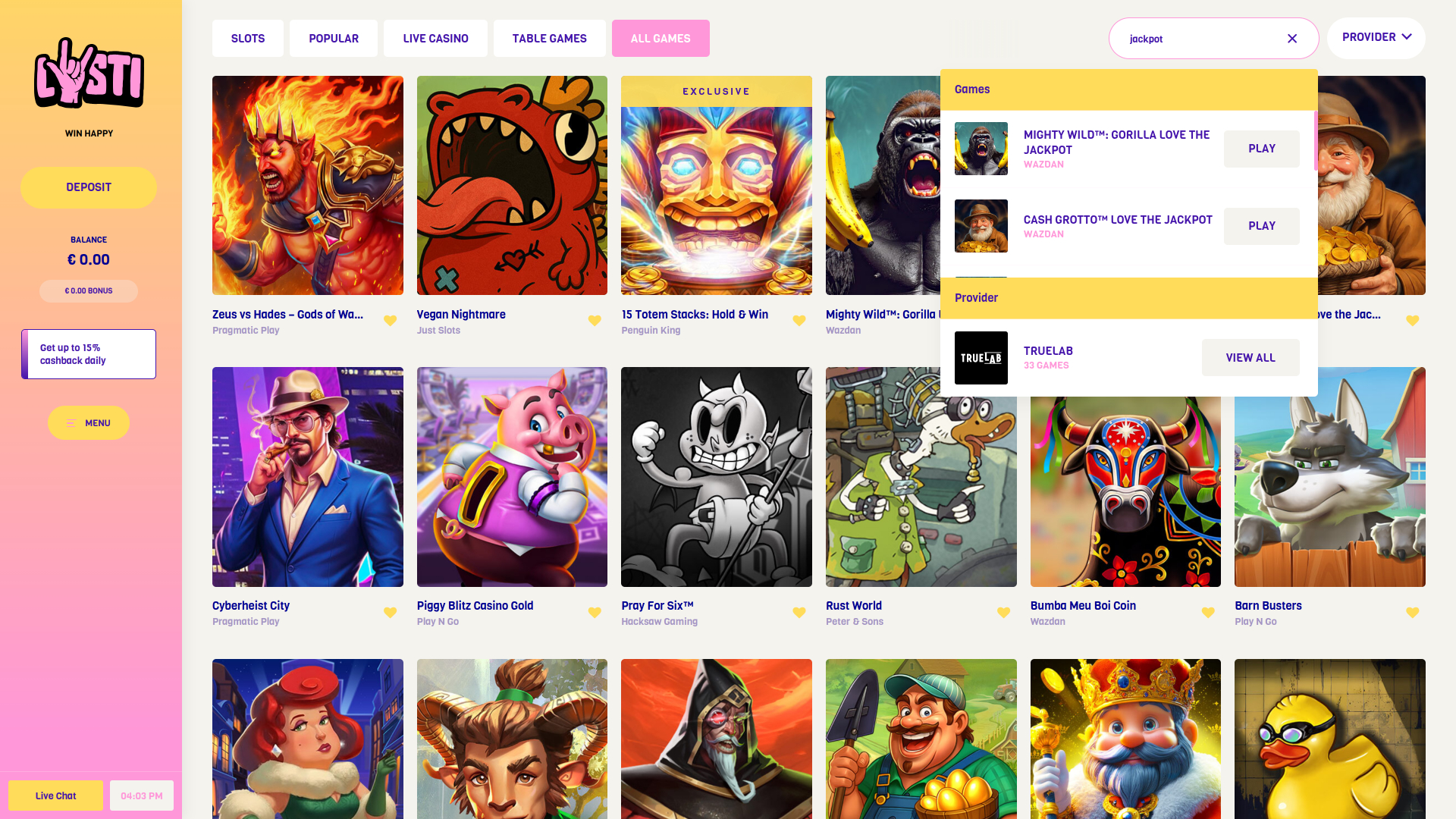 Jackpot de bureau du casino Lysti